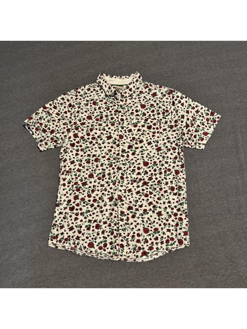 White and red floral button-up shirt #buttonup